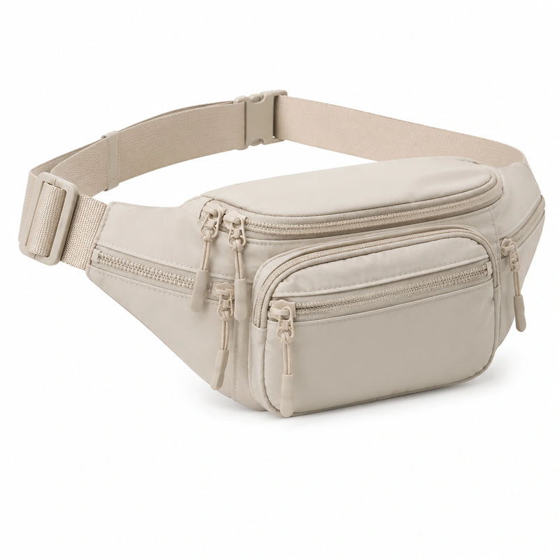 G¨¹rteltasche 32 x 8 x 15 cm aus Textilgewebe Beige mit verstellbarem Gurt und Rei?verschlussf?chern