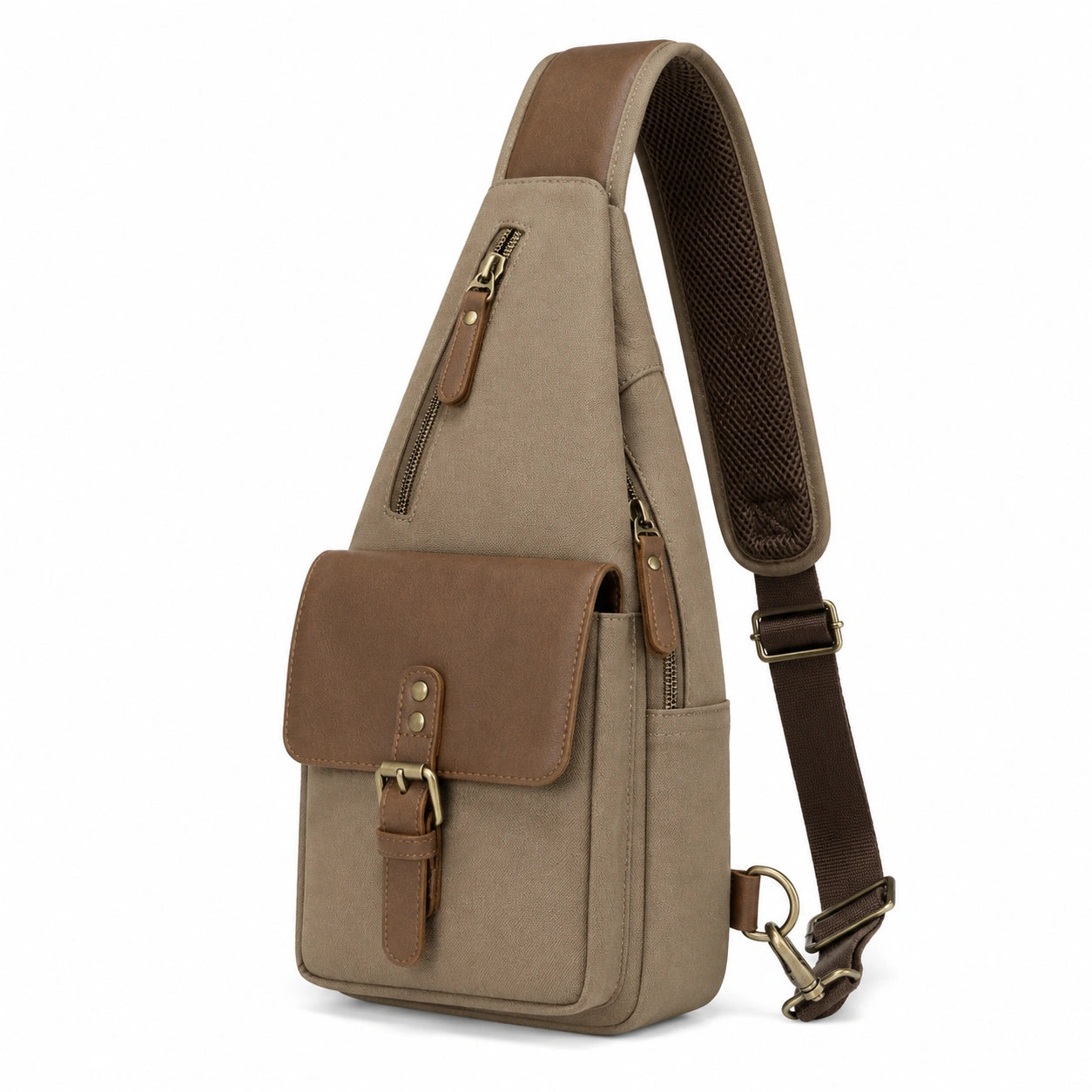 Umh?ngetasche 18 x 8 x 32 cm aus Canvas und Kunstleder in Beige Braun mit verstellbarem Schultergurt