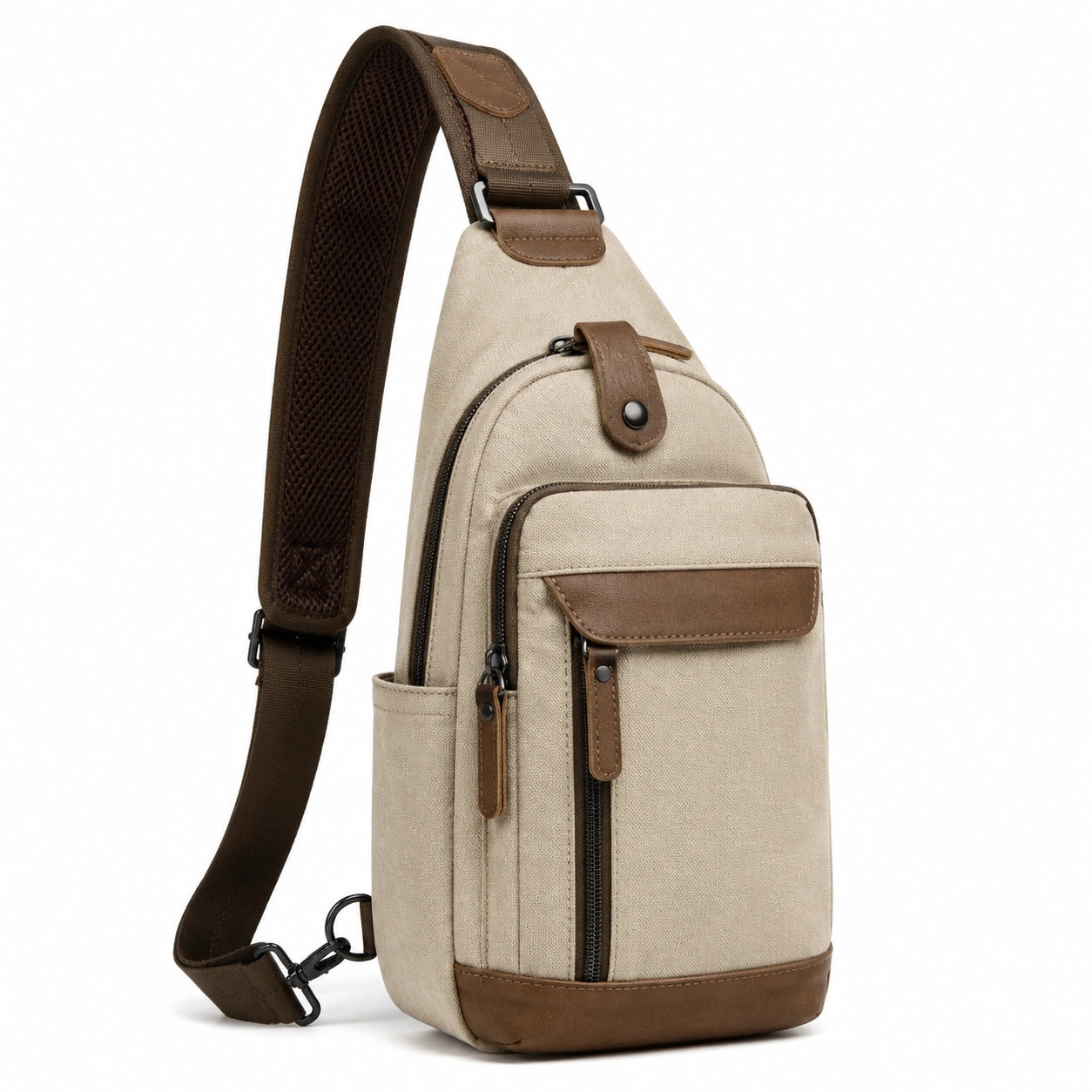 Umh?ngetasche 18 ¡Á 10 ¡Á 32 cm aus Textil in Beige Braun mit Rei?verschluss und mehreren F?chern