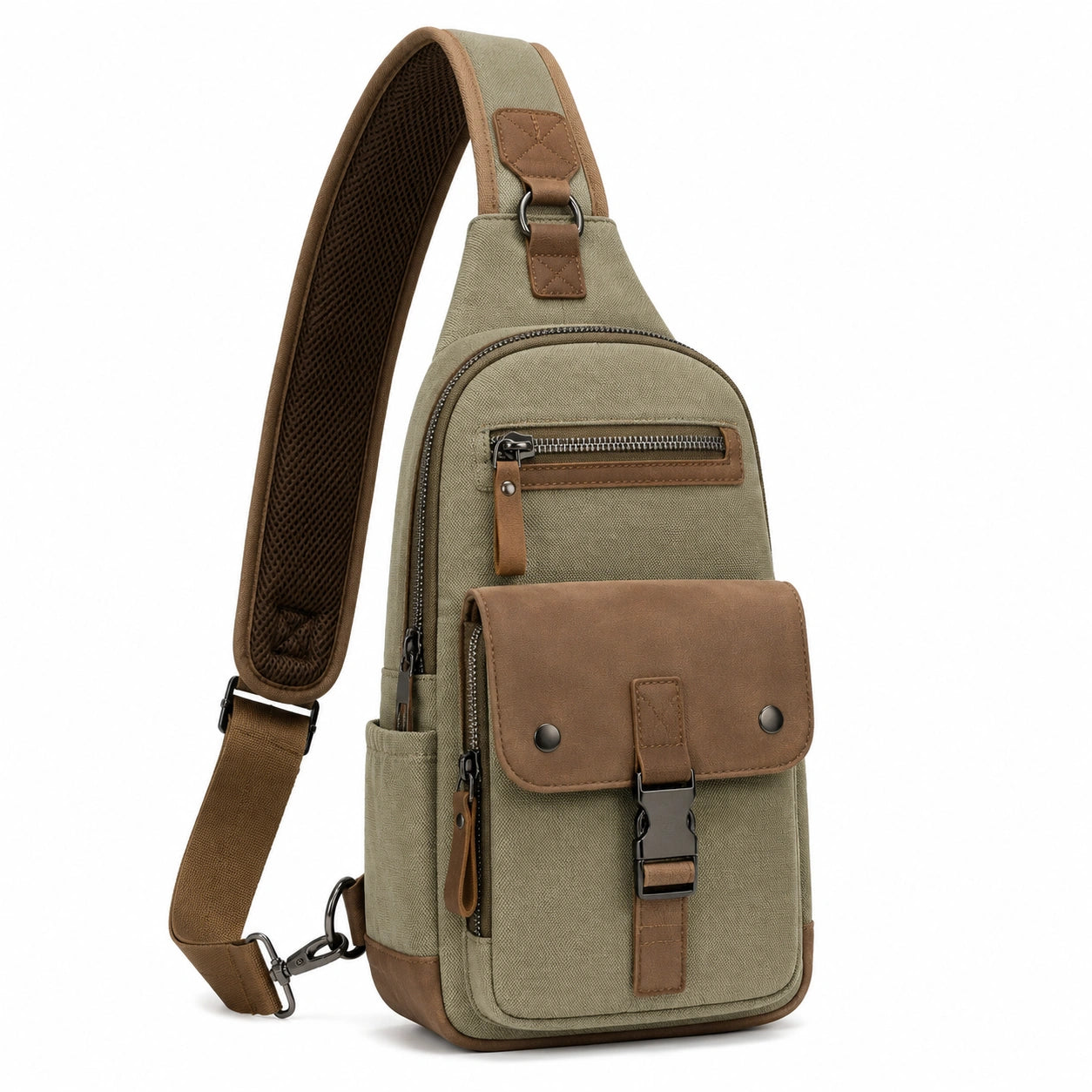 Umh?ngetasche 18 ¡Á 8 ¡Á 32 cm aus Canvas in Khaki Braun mit verstellbarem Schultergurt