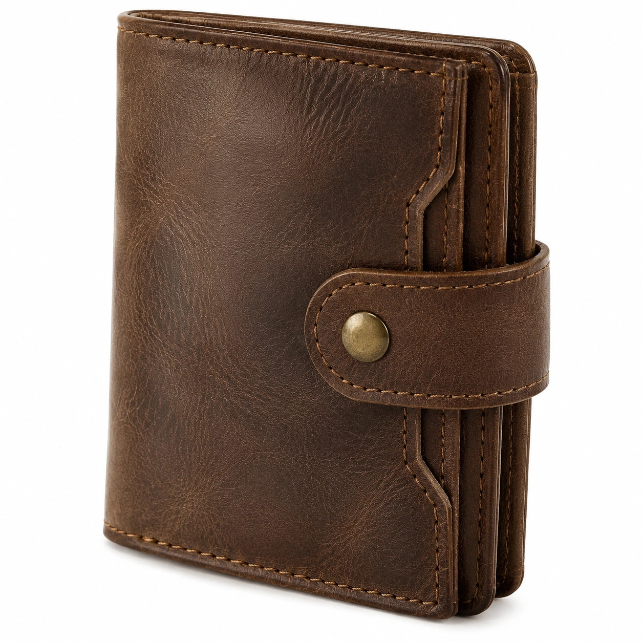 Herren Geldb?rse 12 x 10 x 2 cm braun leder?hnlich mit Druckknopfverschluss