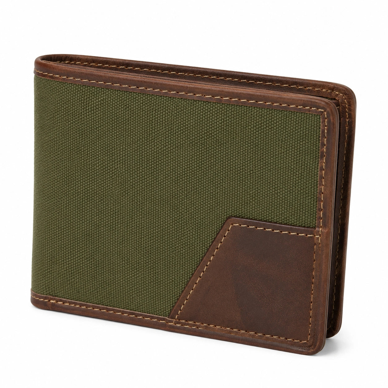 Herren Geldb?rse 11.5 x 9.5 x 1.5 cm aus Canvas und Kunstleder Olivgr¨¹n Braun im Bifold-Stil