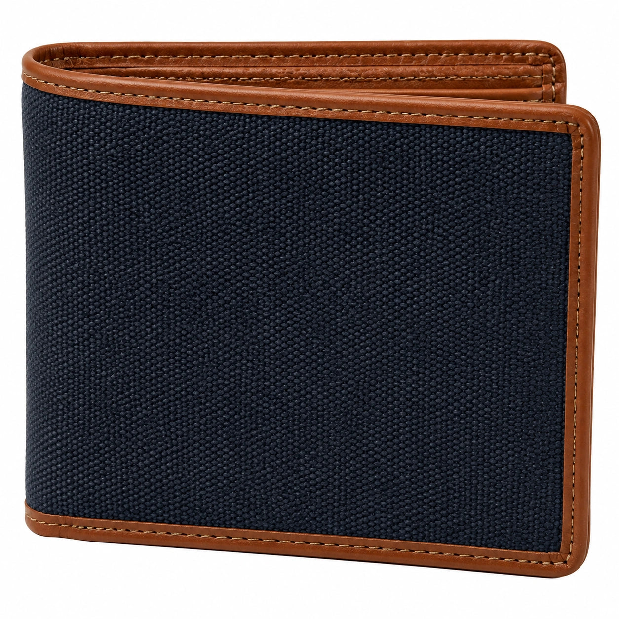 Geldb?rse 12 x 9.5 x 1.5 cm aus Textil und Kunstleder in Dunkelblau Braun - klassisches Klappdesign