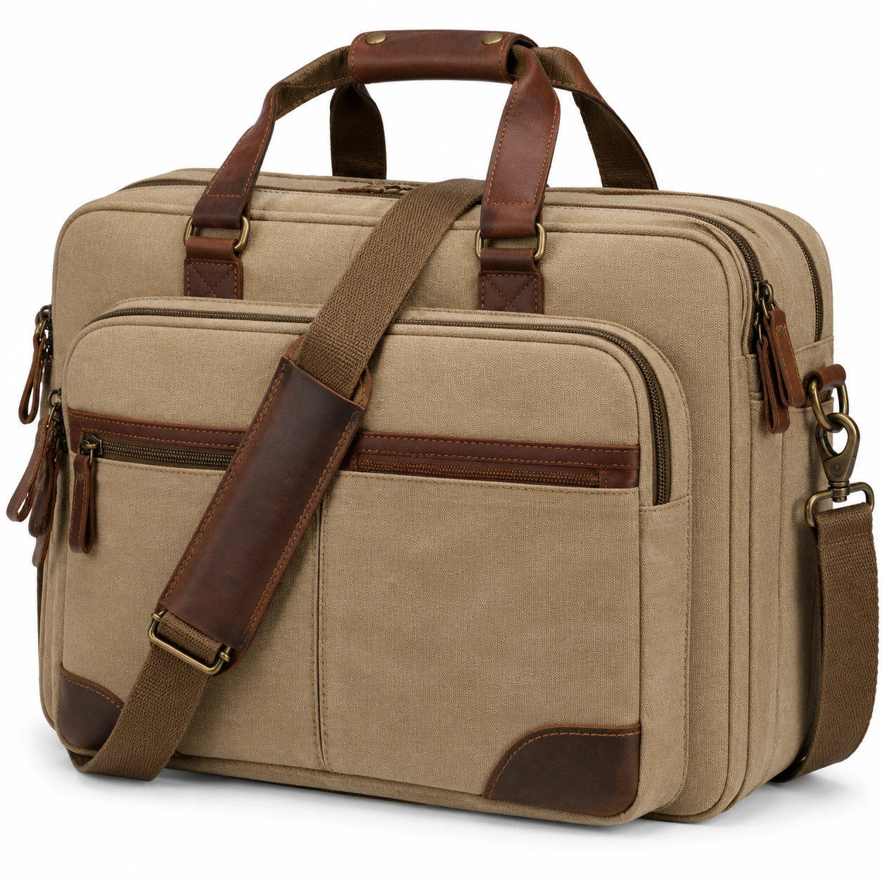 Reisetasche 45 x 20 x 32 cm aus Canvas Khaki Braun mit Schultergurt und Rei?verschluss