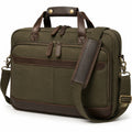Aktentasche 42 x 12 x 32 cm aus Canvas und Kunstleder Olivgr¨¹n Braun mit Schultergurt