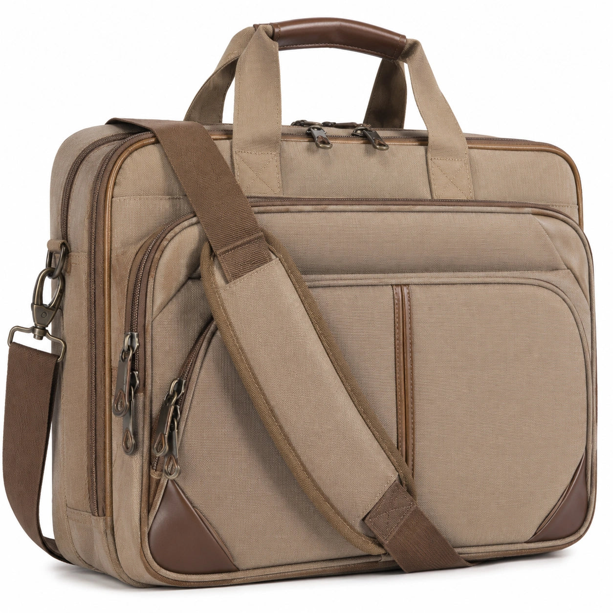 Aktentasche 43 x 15 x 32 cm aus Canvas in Beige f¨¹r Laptop mit Mehrfachf?chern