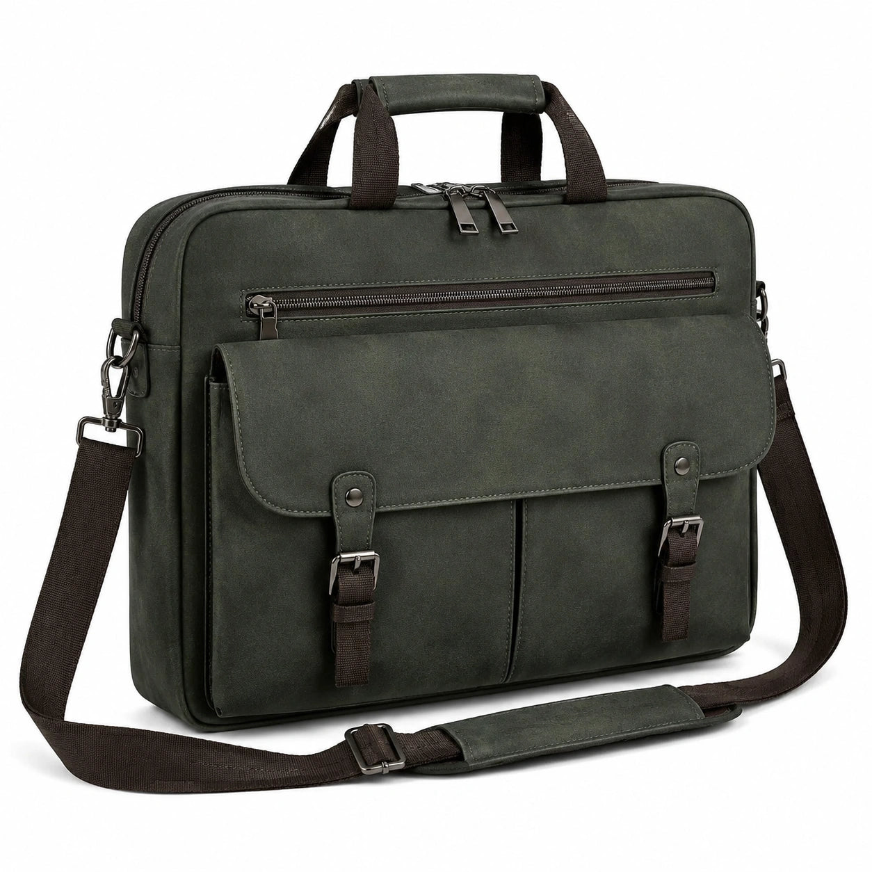 Aktentasche 40 x 10 x 30 cm aus Kunstleder Dunkelgr¨¹n mit Schultergurt und F?chern