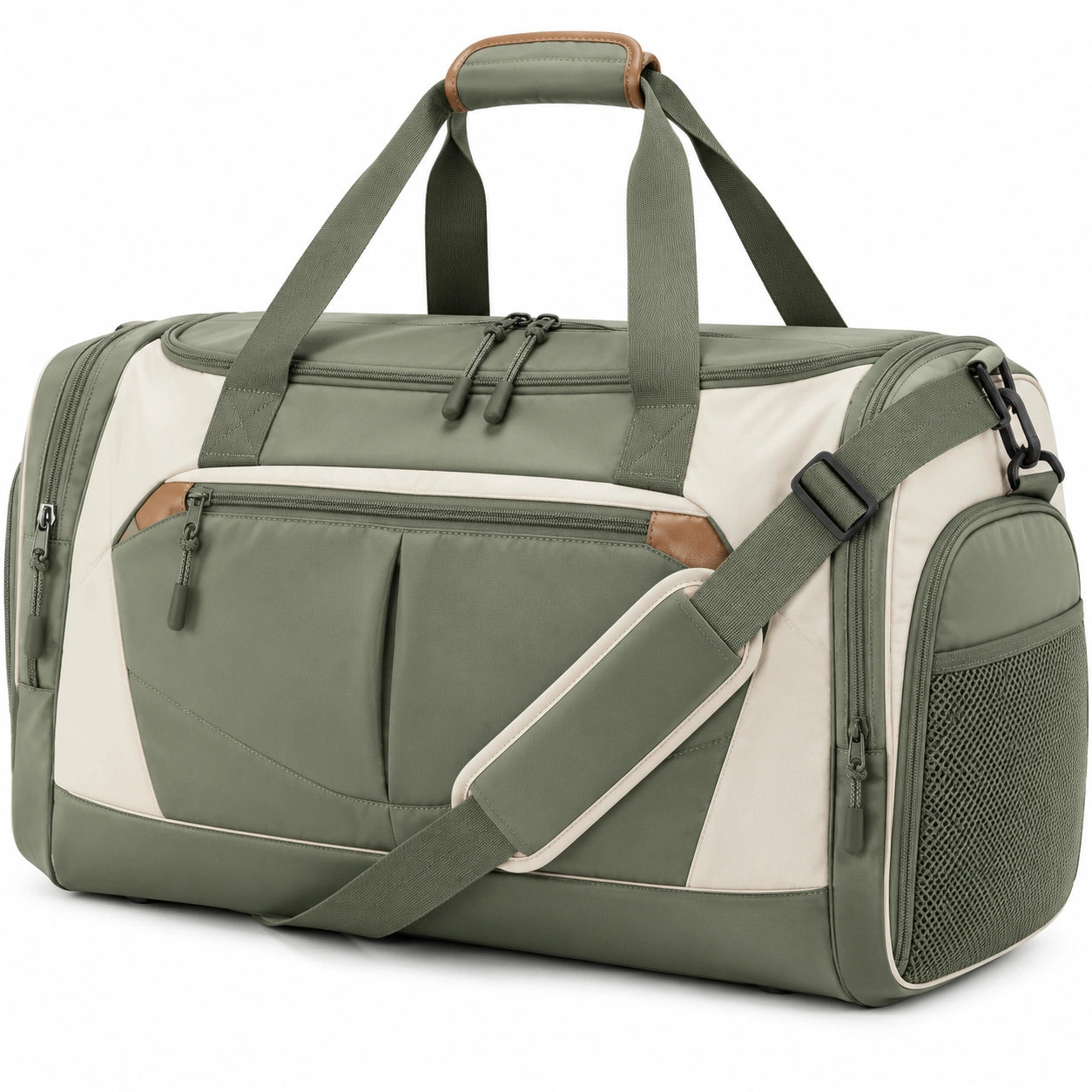 Reisetasche 55 x 27 x 30 cm aus Polyester Gr¨¹n Creme mit Schultergurt und Mehrfachf?chern