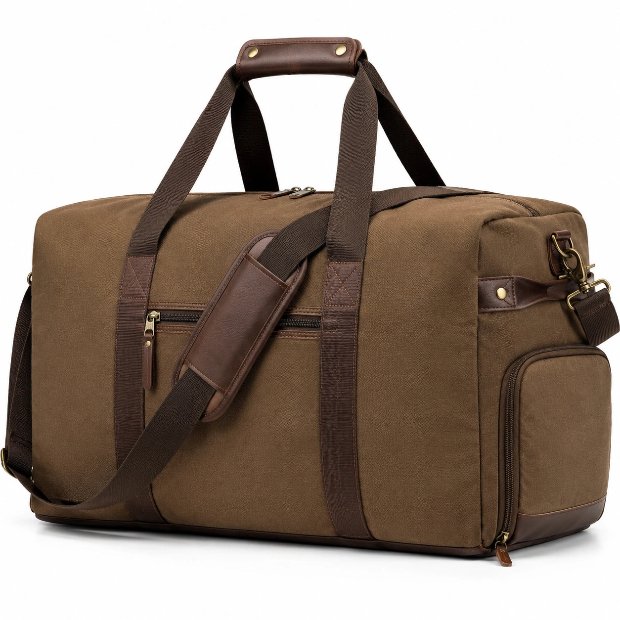 Reisetasche 55 ¡Á 28 ¡Á 30 cm braunes Textilgewebe mit Besatz in Lederoptik Weekender mit Schultergurt
