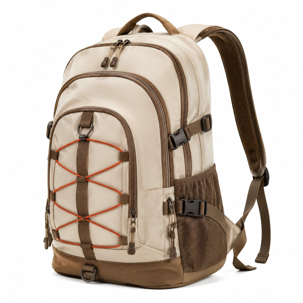 Rucksack 32¡Á20¡Á48 cm aus Textilgewebe Beige Braun f¨¹r Outdoor mit Mehrfachf?chern