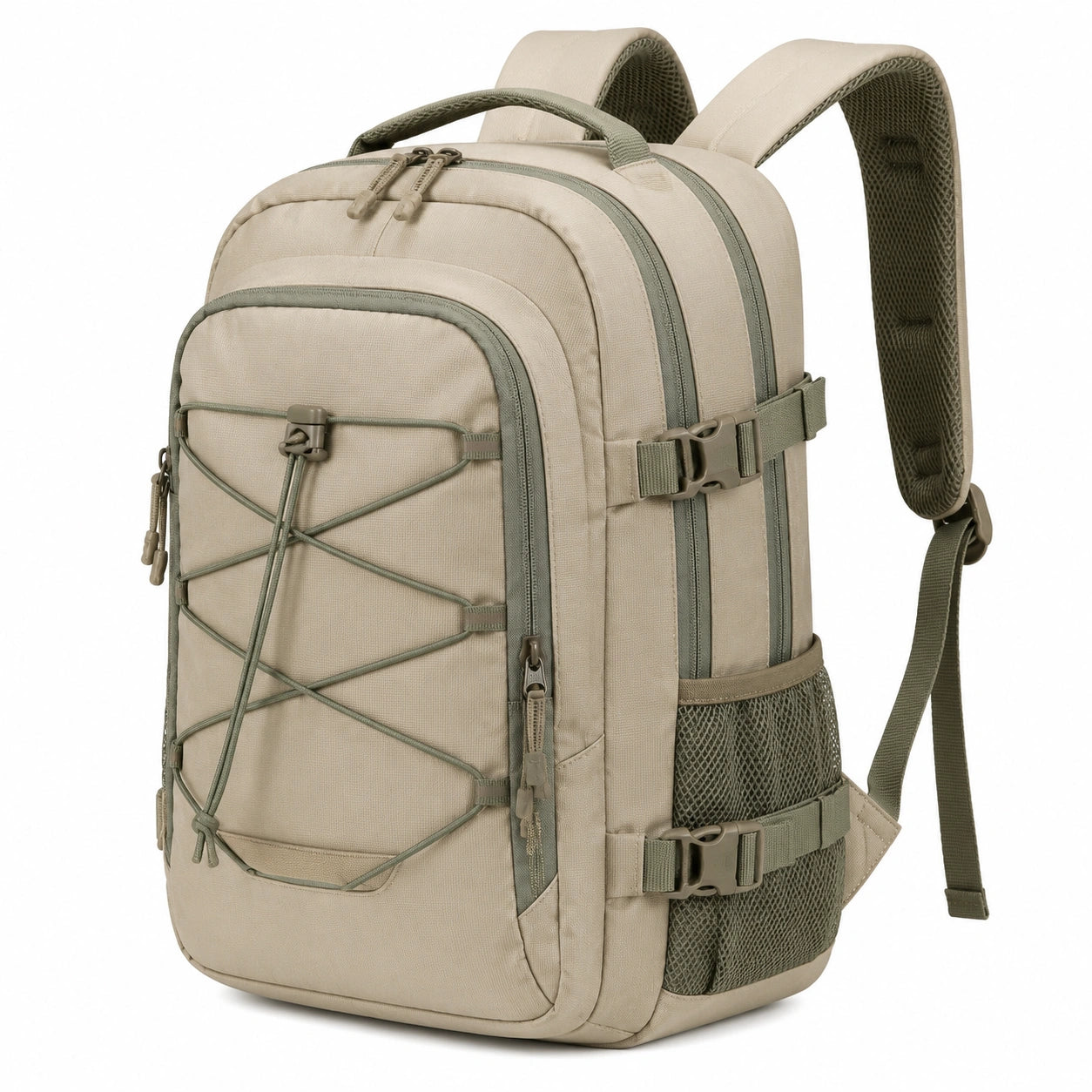 Rucksack 30 x 18 x 45 cm aus Textilgewebe Beige Olivgr¨¹n mit Kompressionsriemen f¨¹r Alltag und Reisen