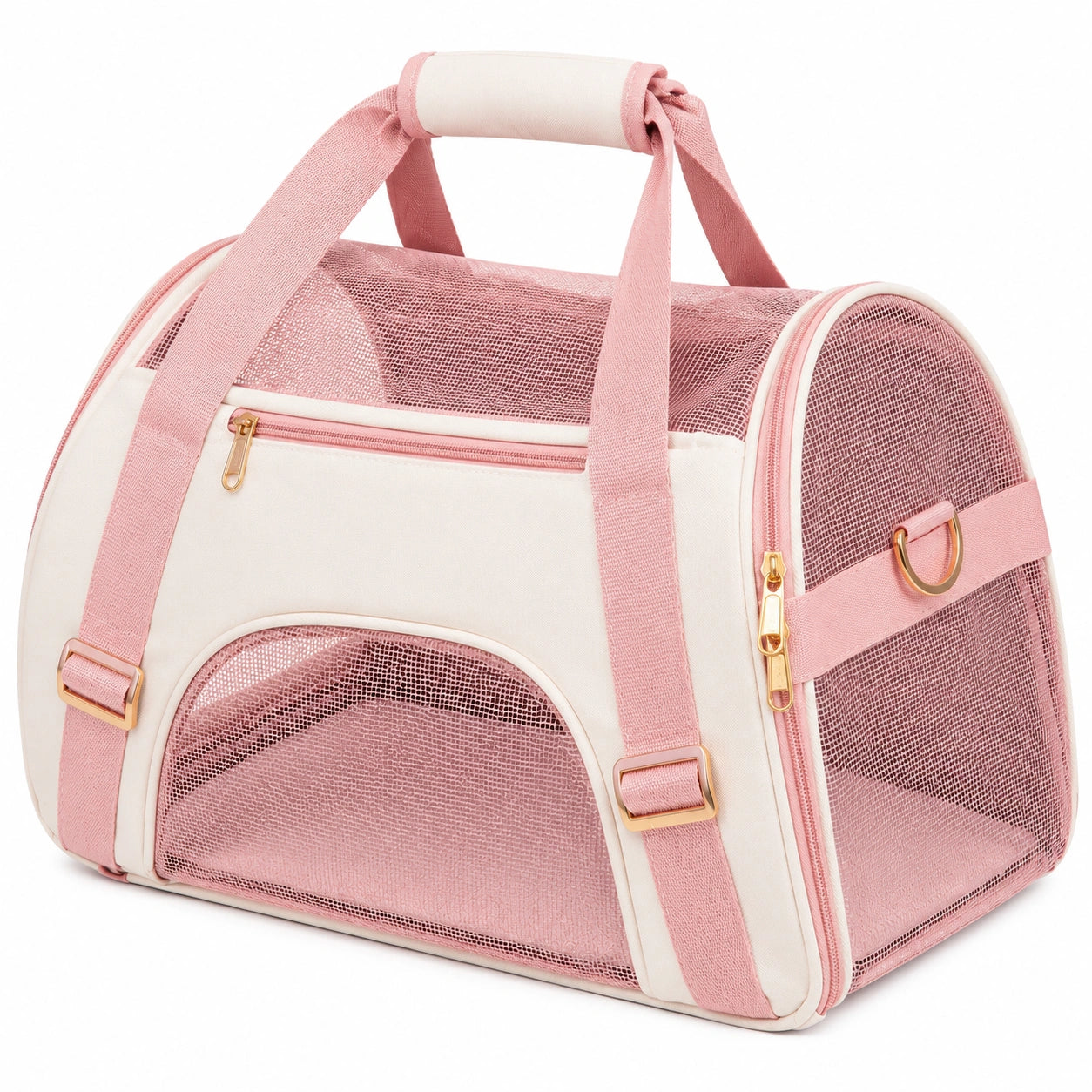 Haustier Transporttasche 45 x 28 x 28 cm Textil Netzgewebe Rosa Cremewei? mit Rei?verschluss