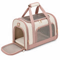 Haustier-Transporttasche 45 x 28 x 30 cm aus Textil in Creme Rosa mit Netzfenstern und Tragegriffen