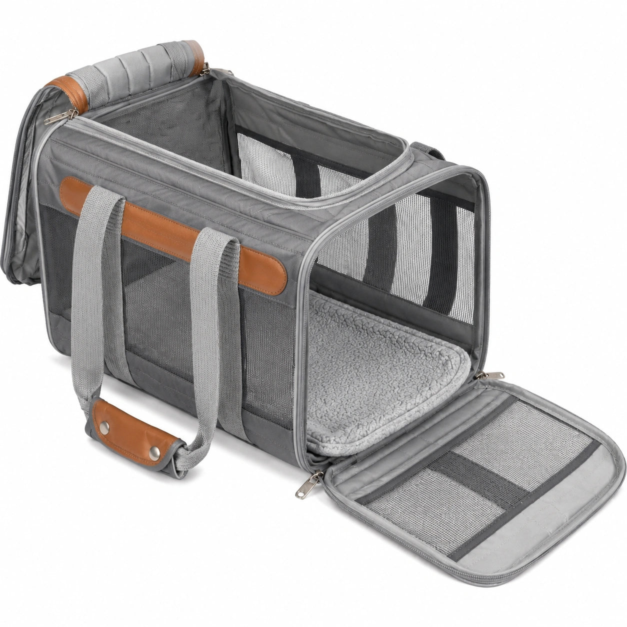 Haustier-Transporttasche 45 x 28 x 28 cm aus Textil in Grau mit Netzfenstern