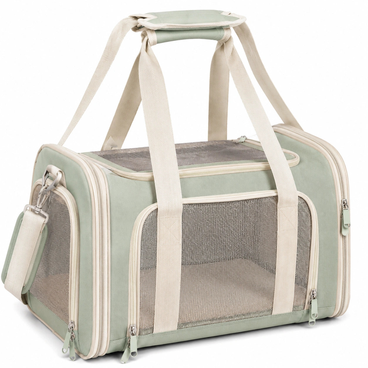 Haustiertransporttasche 45 x 28 x 30 cm aus Textilgewebe in Hellgr¨¹n mit Netzfenstern und Schultergurt
