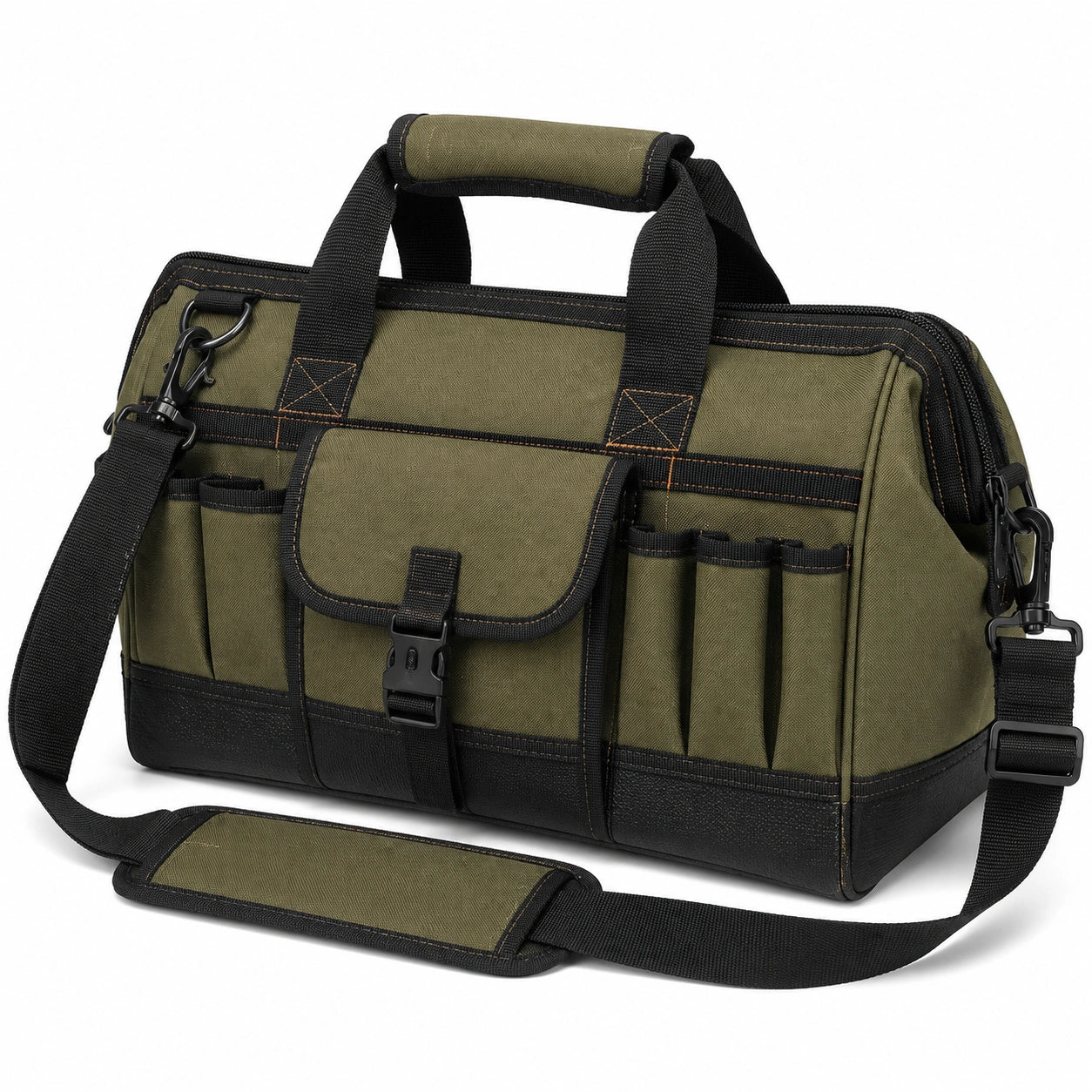 Werkzeugtasche 40 x 20 x 28 cm aus Textilgewebe Olivgr¨¹n Schwarz mit Schultergurt und F?chern